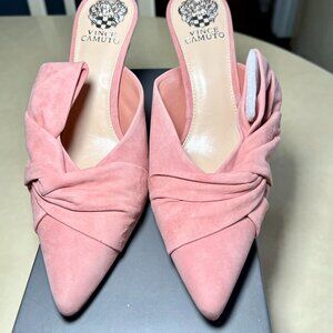 Vince Camuto Amillada Suede Slip On Pointed Toe Heels Mules- Rose Bud